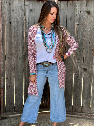 Sweaters Mauve Striped Mid-Length Cardigan