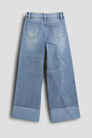 Girls Wide Leg Mega Cuff Raw Hem