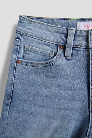 Girls Wide Leg Mega Cuff Raw Hem
