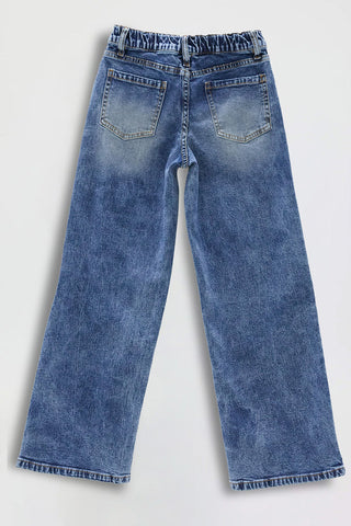 Girls Wide Leg Jeans with Elastic Waist