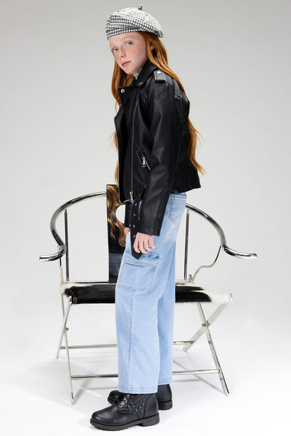 Girls Cargo Wide Leg Jeans