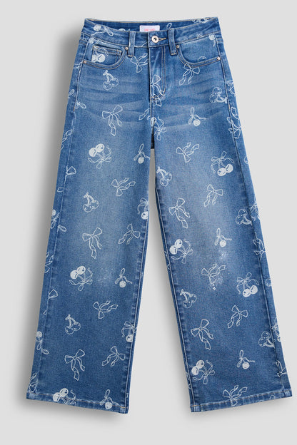 Girls Cherry Bow Flare Jeans