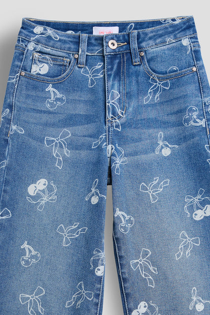Girls Cherry Bow Flare Jeans