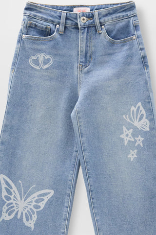 Girls Tattoo Print Wide Leg Jeans
