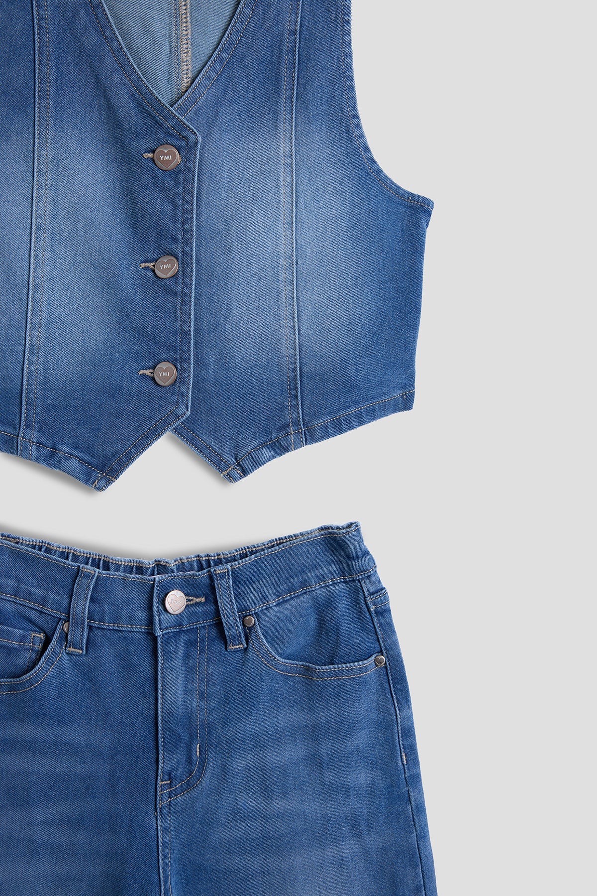 Girls Cece Denim Vest &amp; Wide Leg Jeans Set