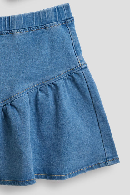 Girls Denim Vest &amp; Ruffle Skirt Set