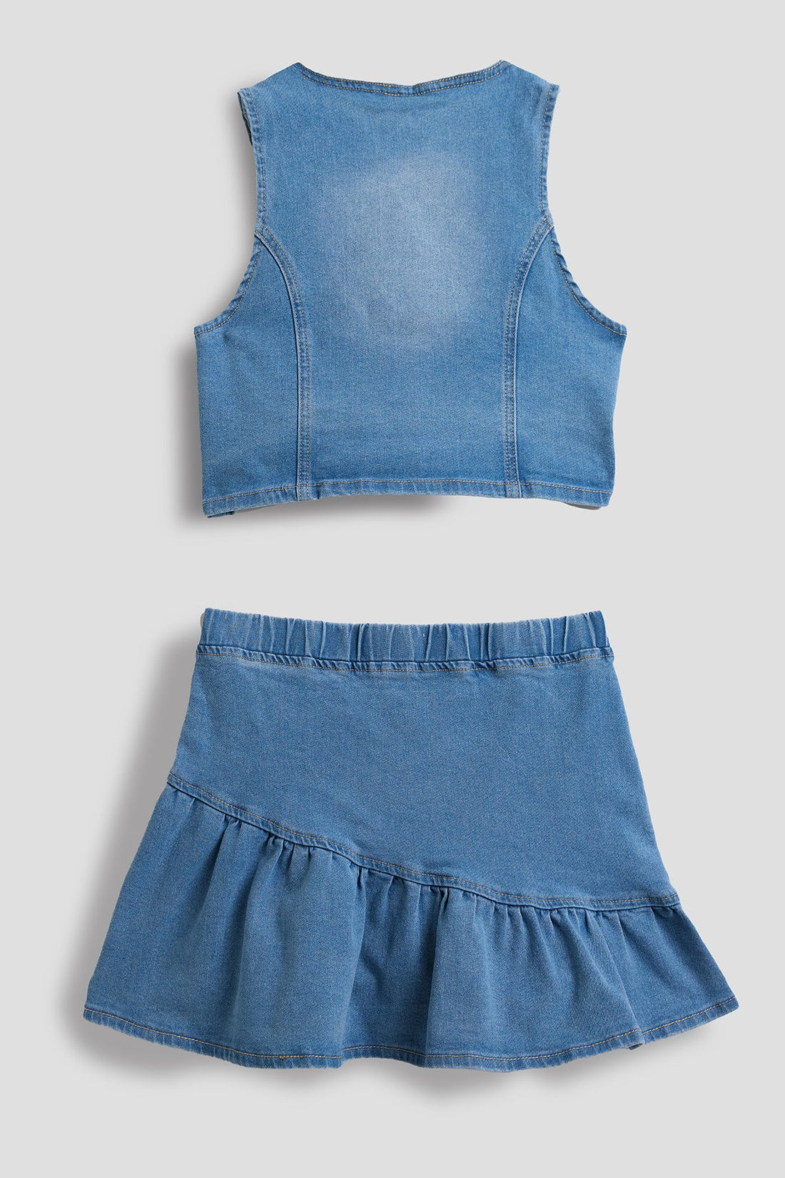 Girls Denim Vest &amp; Ruffle Skirt Set