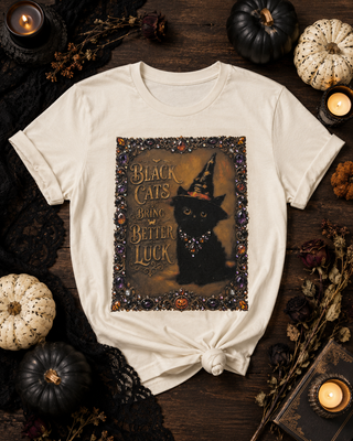 Black Cats Bring Better Luck Cream Graphic Tee 2085