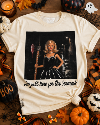 I'm Just Here For The Screams Cream Graphic Tee 2092