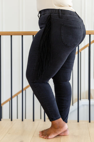 Womens Hilary Side Fringe Skinny Jegging In Black