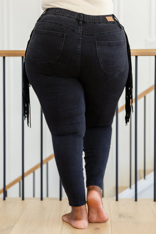 Womens Hilary Side Fringe Skinny Jegging In Black