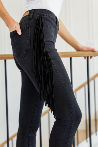 Womens Hilary Side Fringe Skinny Jegging In Black