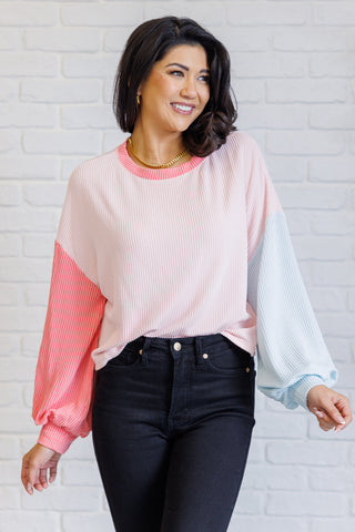 Tops Hit Me With Your Best Shot Colorblock Top in Light Pink