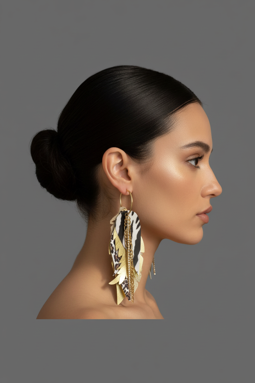 Safari Edge Feather Chain Earrings