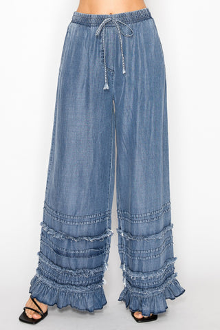 Ruffle Detail Chambray Pants