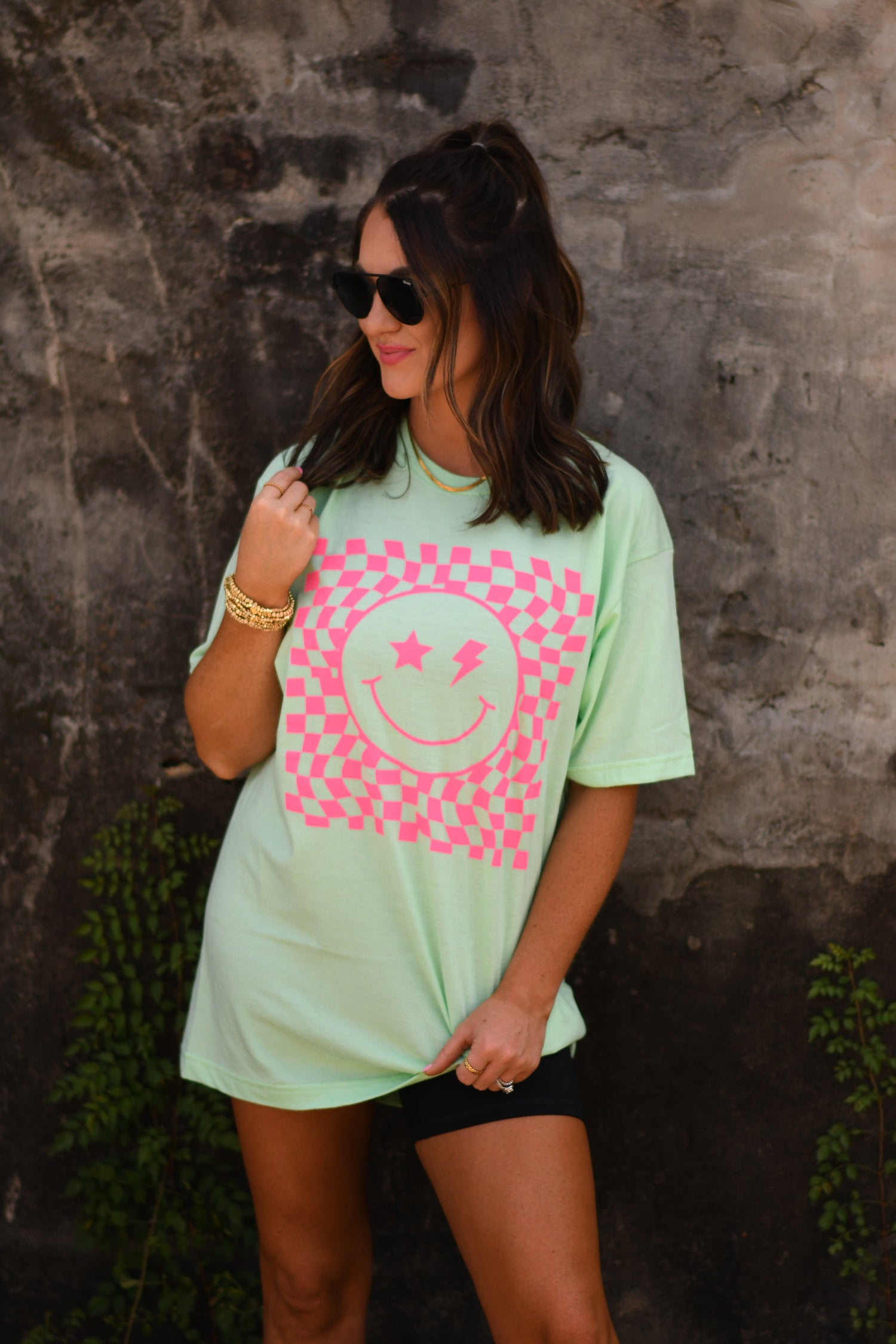 Wavy Checkered Smiley Tee