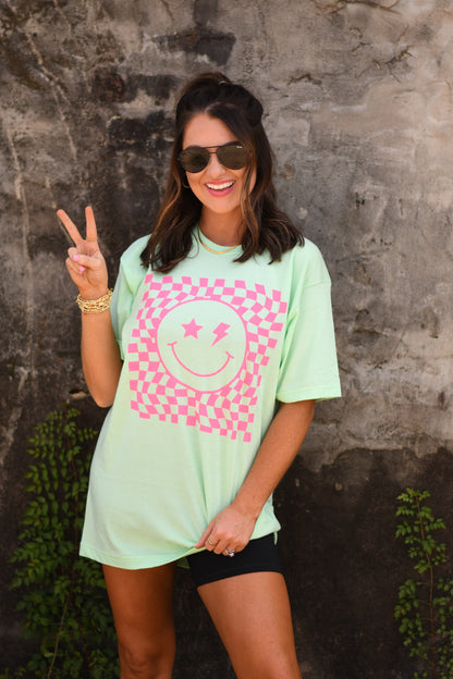 Wavy Checkered Smiley Tee