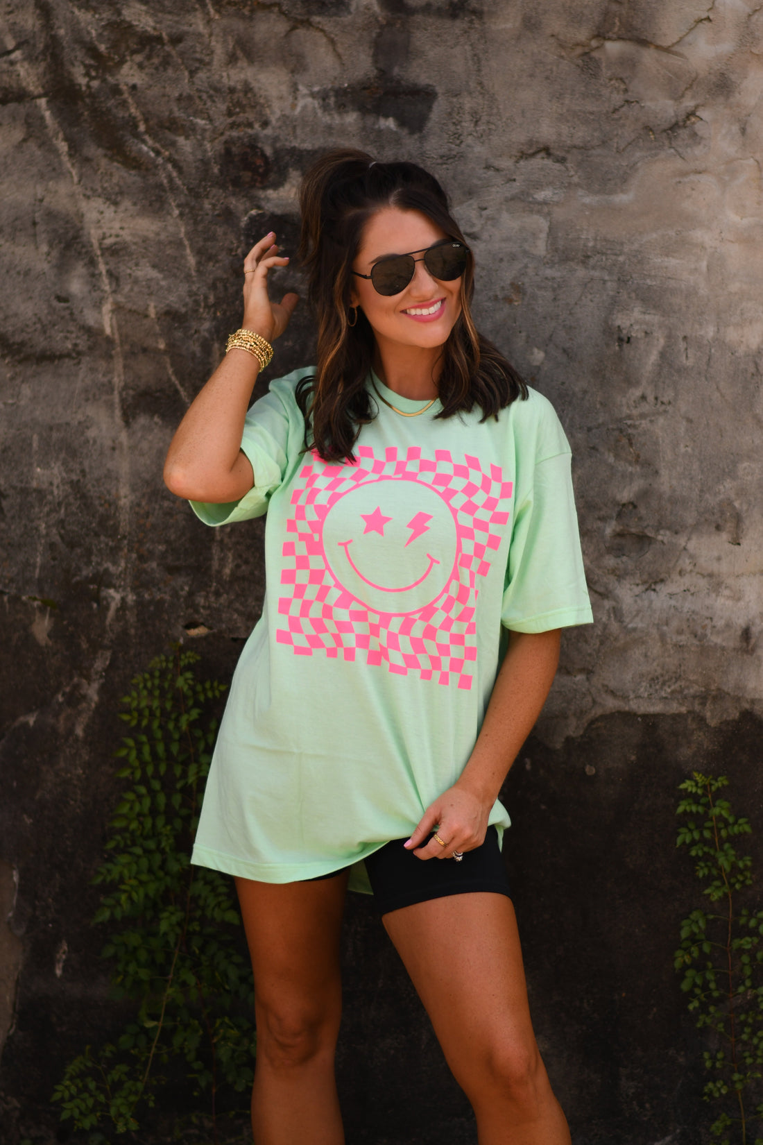 Wavy Checkered Smiley Tee