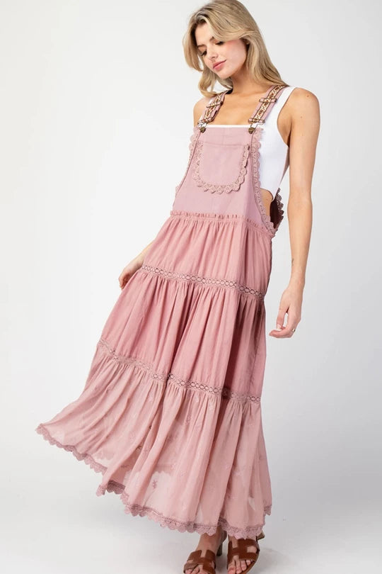 Lace Tiered Overall Maxi Dress