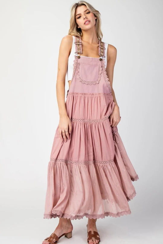 Lace Tiered Overall Maxi Dress