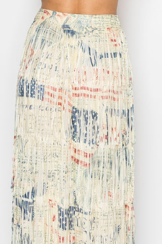 Vintage Americana Fringe Maxi Skirt | Origami Layered Tiered Patriotic Skirt