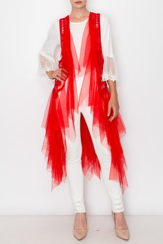 Lady in Red Tulle Statement Vest