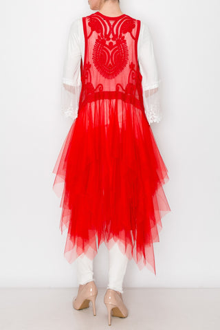 Origami - Lady in Red Tulle Statement Vest
