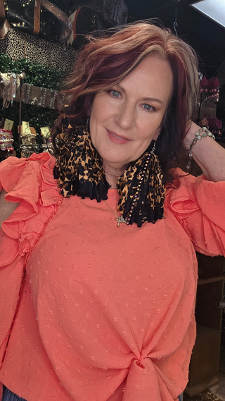 Leopard Bandana Fringe Studded Earrings
