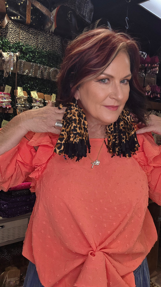 Leopard Bandana Fringe Studded Earrings by Sandra Ling Designs