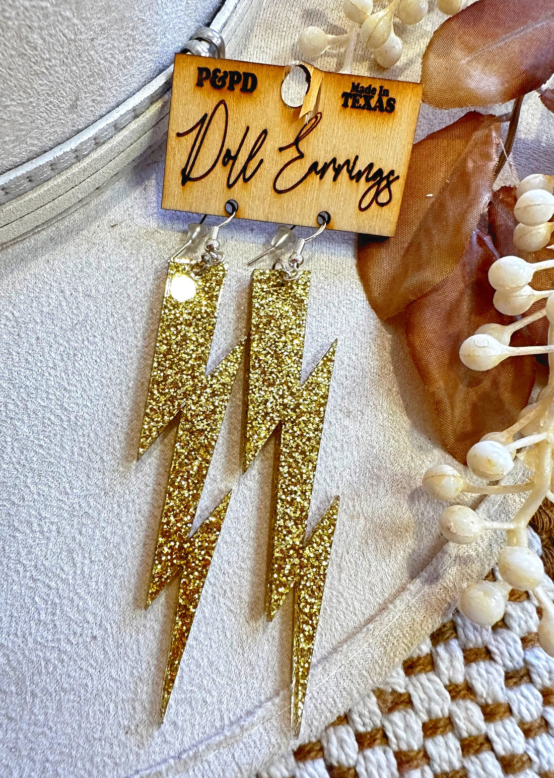 Gold Glitter Bolt Earrings