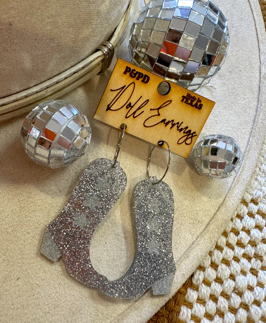 Silver Glitter Boot Earrings