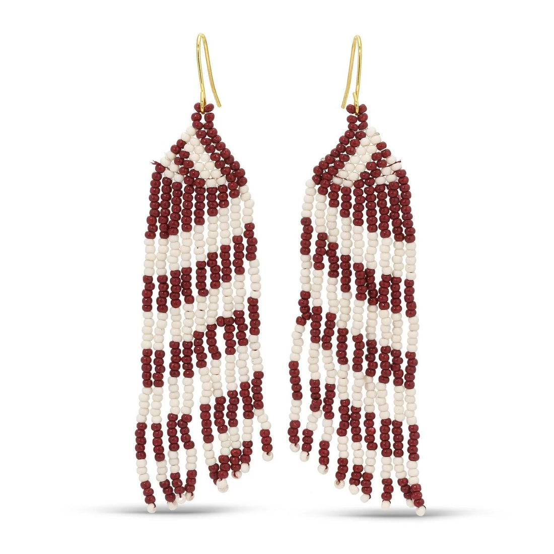 Maroon &amp; White Dangling Beaded Earrings