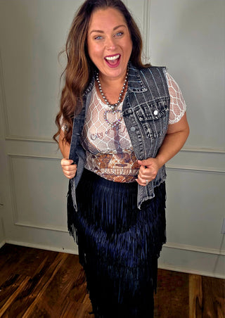 Long Fringe Skirt - Black