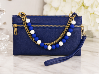 Game Day Blue & White Beaded Charm Purse