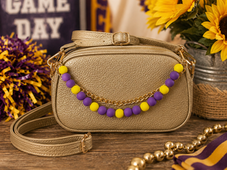 Game Day Beaded Charm Crossbody Purse | Purple & Yellow