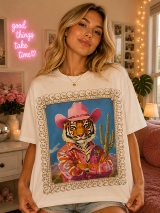 Cowboy Tiger White Graphic Tee 1198