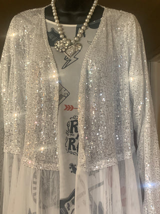 Dazzling Silver Duster With Tulle Skirt