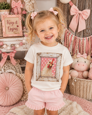 Chicken Polka Dot Frame Cream Kids Graphic Tee 195K