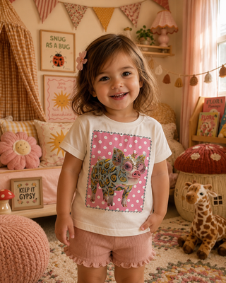 Leopard Pig Cream Kids Graphic Tee 204K