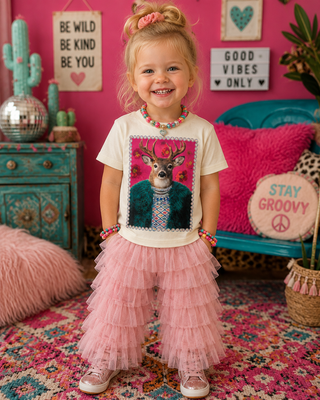 Pink Deer Cream Kids Graphic Tee 213K