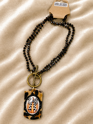 Leopard & Pumpkin Bezel Beaded Toggle Necklace