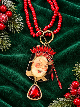 Jolly Santa Leopard Print Pendant Necklace by Sandra Ling Designs