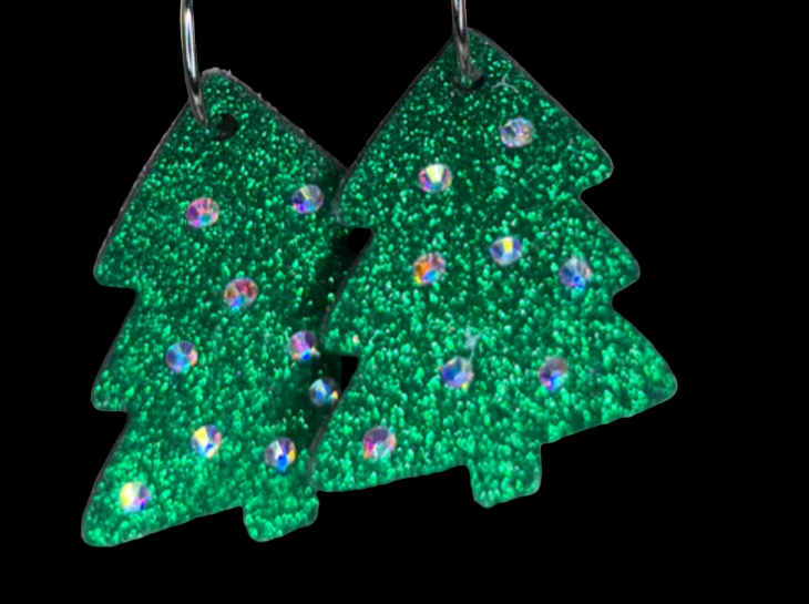 Christmas Tree Glitter Earrings