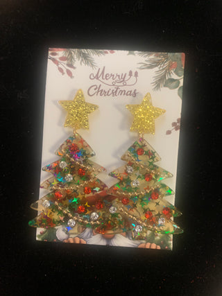 Glitter Christmas Tree Dangle Earrings
