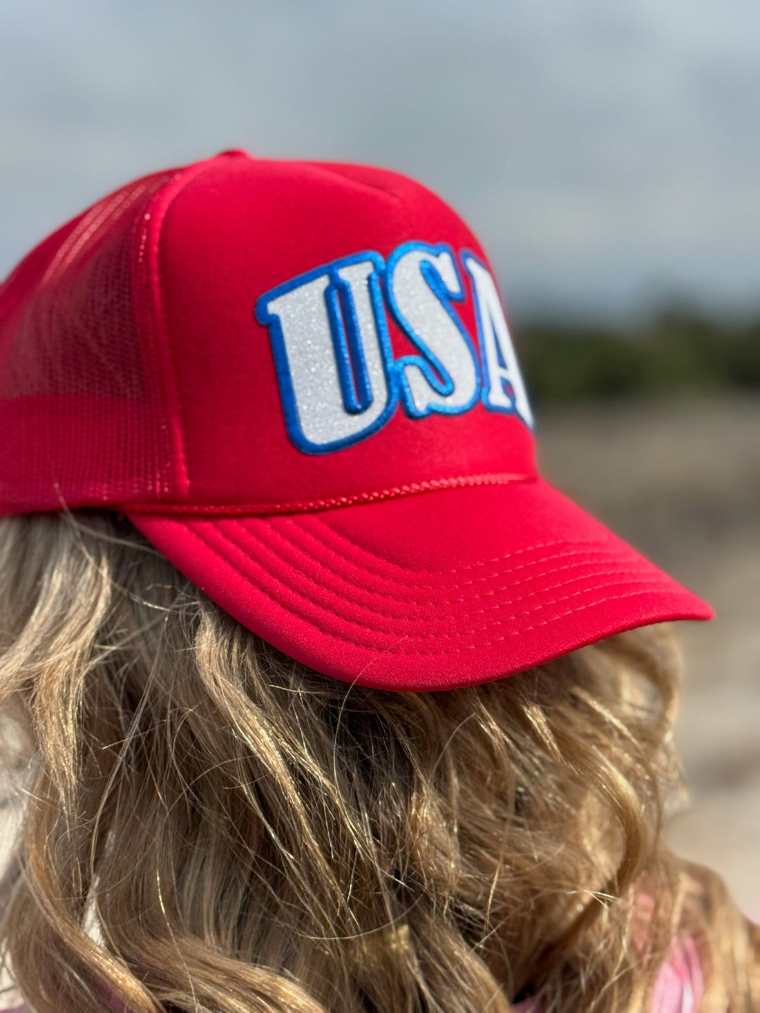 USA in Glitter &amp; Puff Foam Trucker Cap