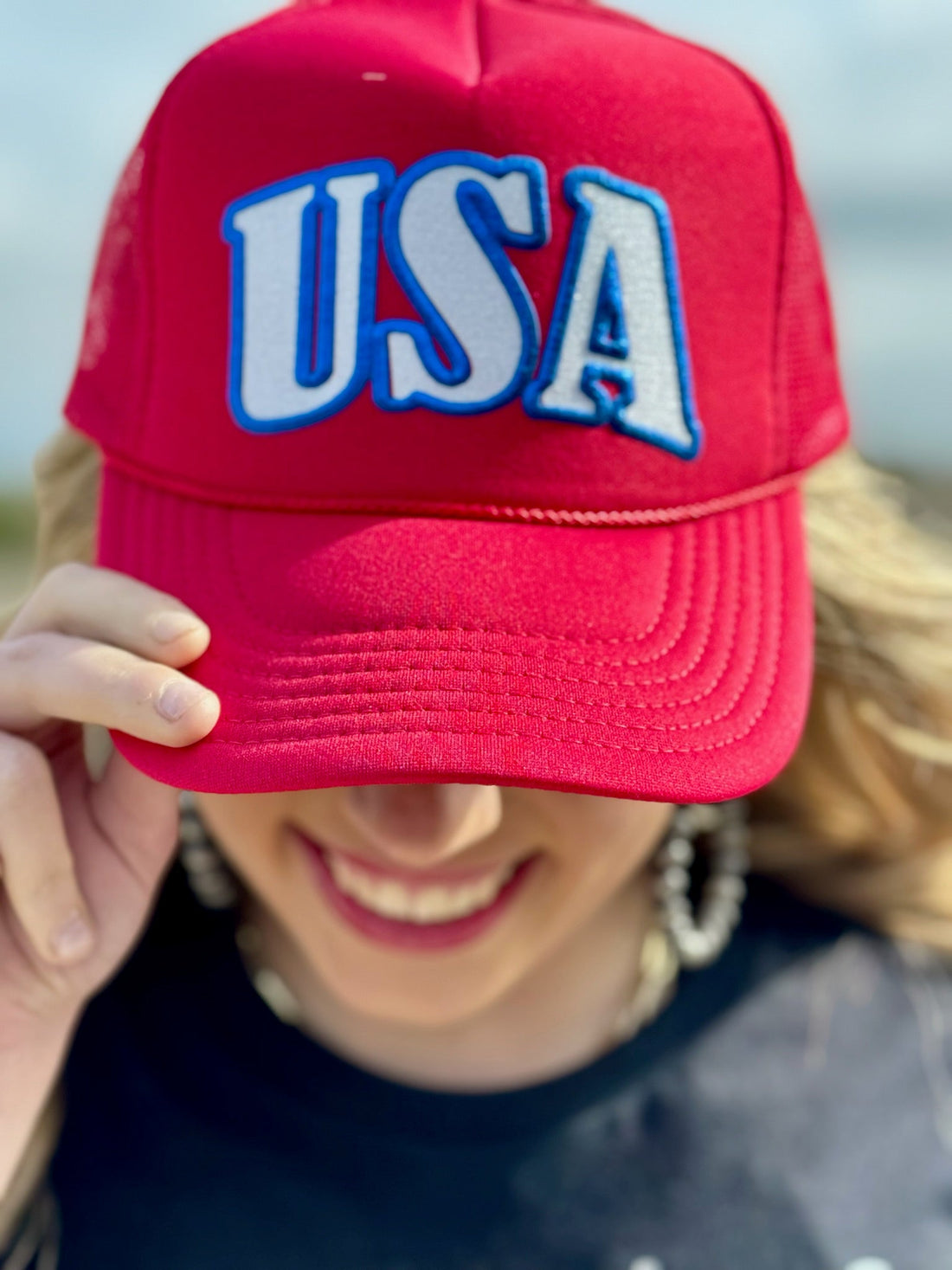 USA in Glitter &amp; Puff Foam Trucker Cap