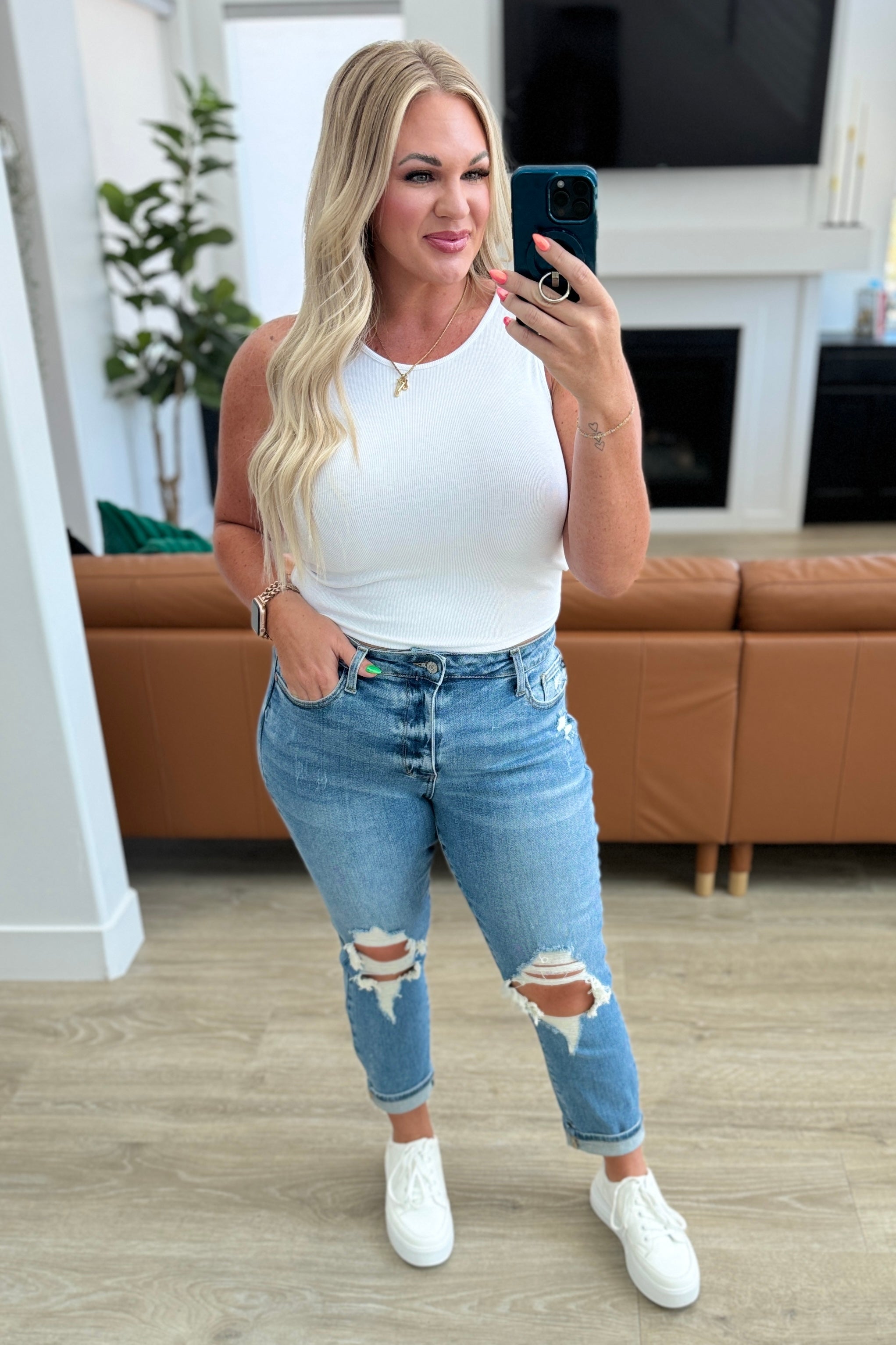 Denim Frankie High Waist Distressed Boyfriend Jeans