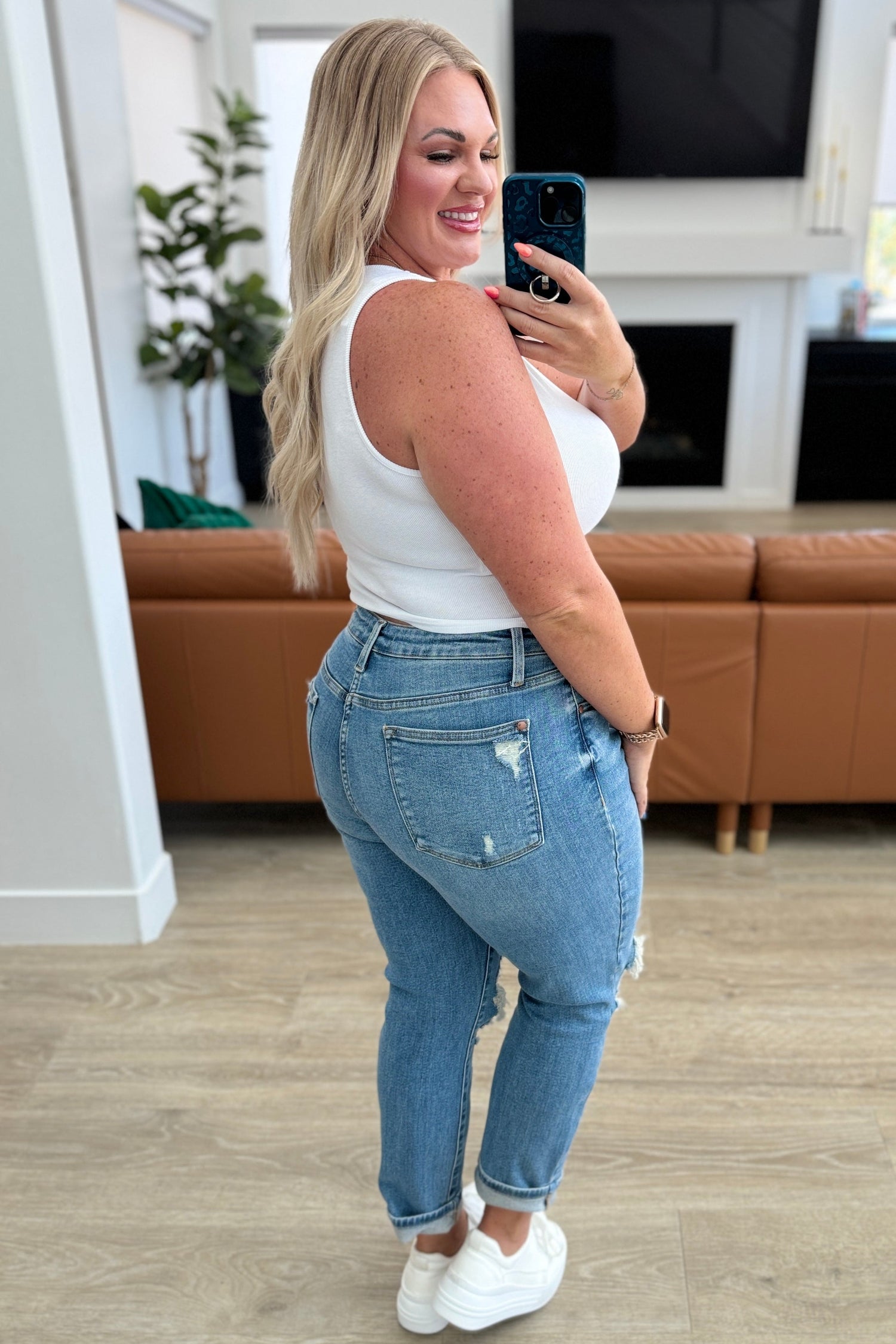 Denim Frankie High Waist Distressed Boyfriend Jeans