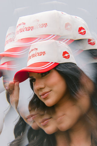Hat Kiss me I'm American - Red Vintage Trucker Hat