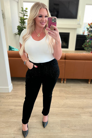 Denim Reese Rhinestone Slim Fit Jeans in Black